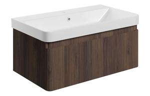 Flute 805mm Wall Hung 1 Drawer Basin Unit & Basin - Textured Walnut